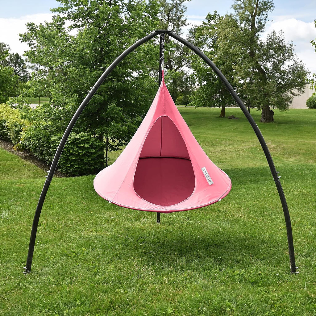 Single Cacoon Hanging Chair – Cozy Indoor/Outdoor Hammock with Polyester Canvas, 440 lb Capacity, Includes 18ft Rope & Carabiner (Coral Rose)
