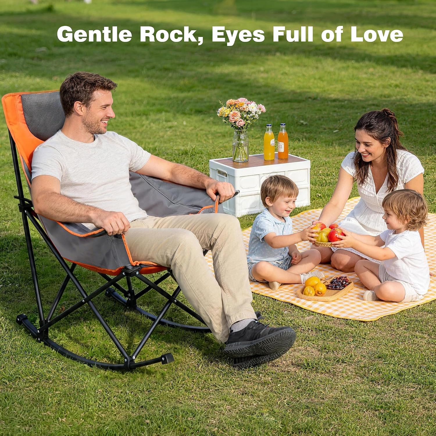 SUNNYFEEL Oversized Rocking Camping Chair 2 Pack, Fully Padded Patio Chair with Side Pocket, High Back Portable Lawn Recliner with Carry Bag, Outdoor Rocker Camp Chairs for Adults Heavy Duty 500 LBS