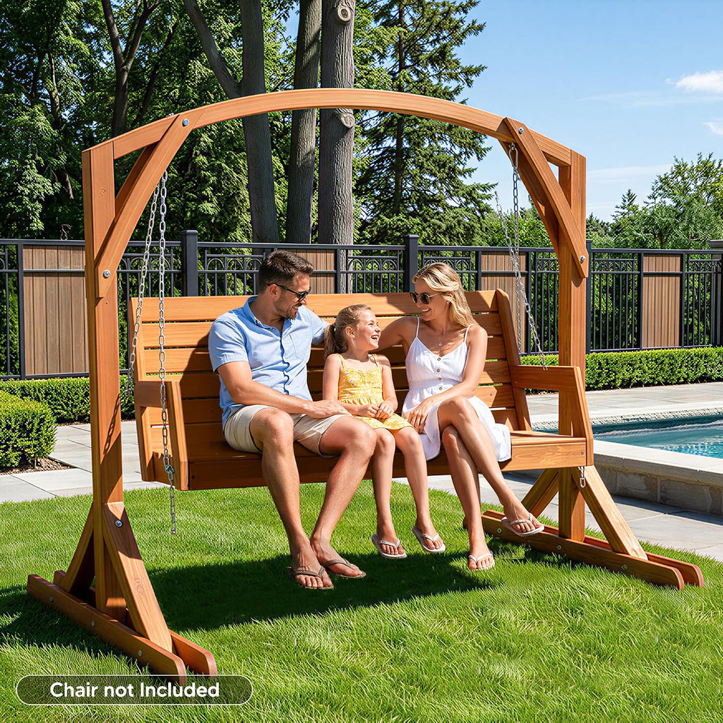 SUNCREAT Heavy Duty Wooden Swing Frame, Stable Frame Porch Swing Bench Stand for Patio, Backyard, 800 lbs Capacity, Brown
