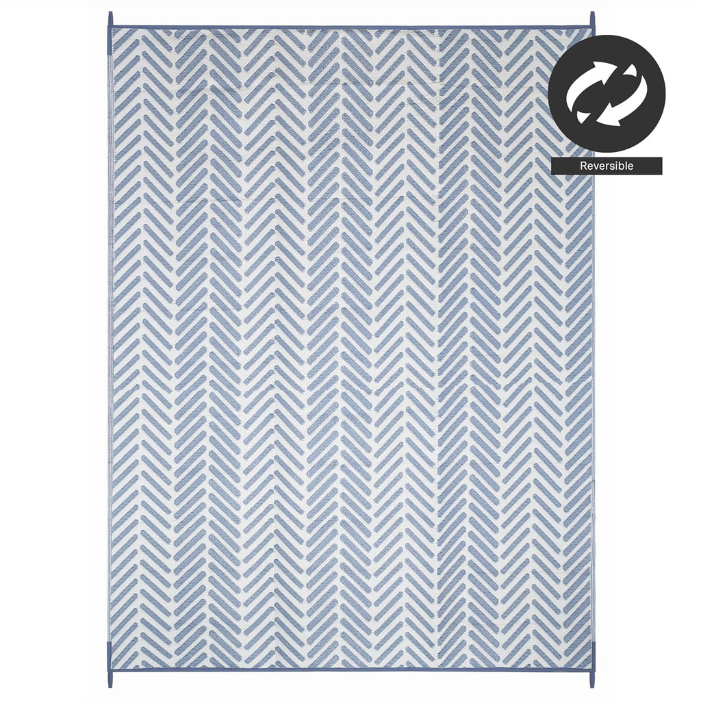 FH Home Outdoor Camping Rug - Waterproof, Fade Resistant, Reversible - Premium Recycled Plastic - Herringbone - Large Patio, Deck, Sunroom, RV - Fresno - Light Blue - 9 x 18 ft Foldable