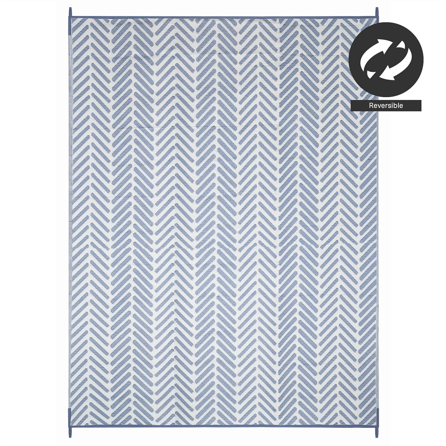 FH Home Outdoor Camping Rug - Waterproof, Fade Resistant, Reversible - Premium Recycled Plastic - Herringbone - Large Patio, Deck, Sunroom, RV - Fresno - Light Blue - 9 x 18 ft Foldable