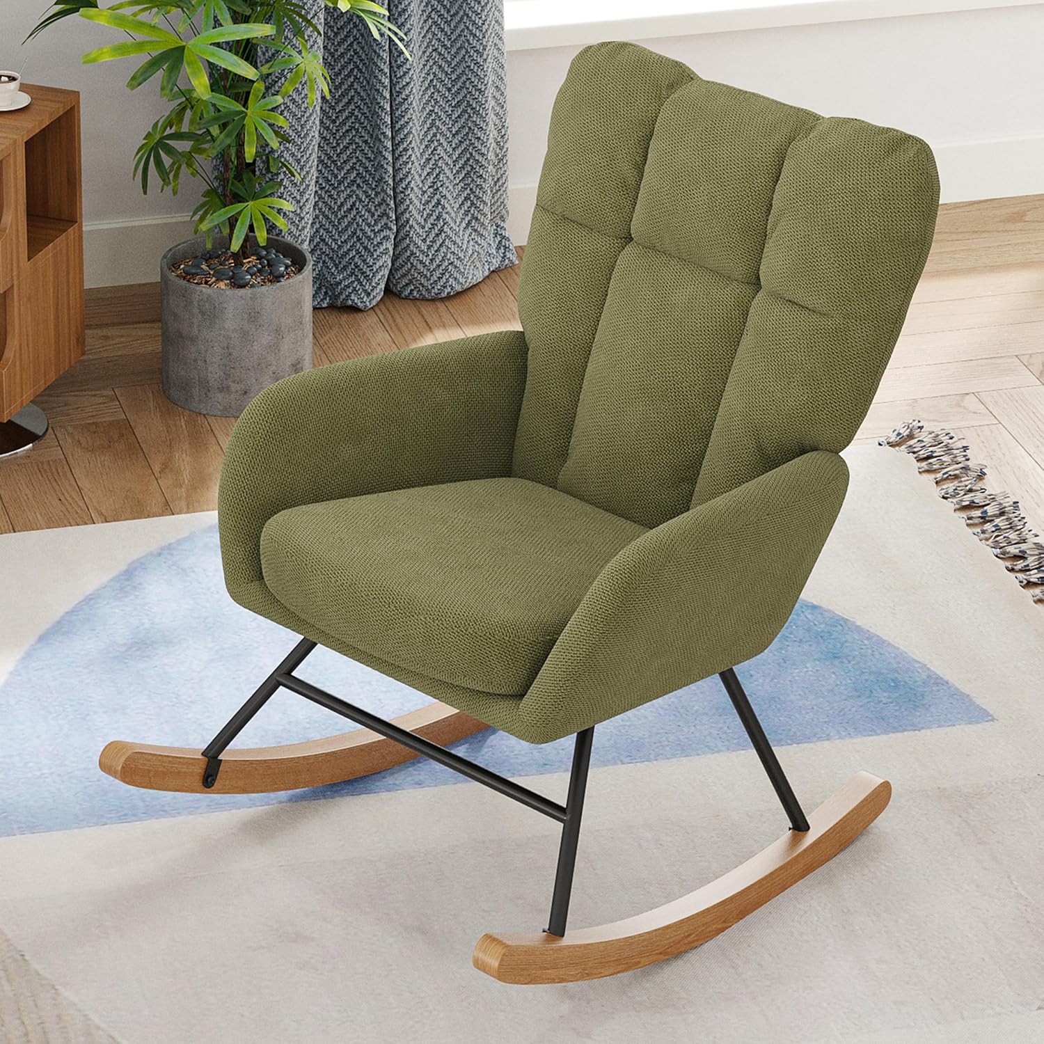 Baby Nursery Rocking Chair, Teddy Modern Nursing Chair for Small Spaces Indoor, Nursery Rocker for Breastfeeding, Accent Glider Chairs for Living Room, Bedroom, Green