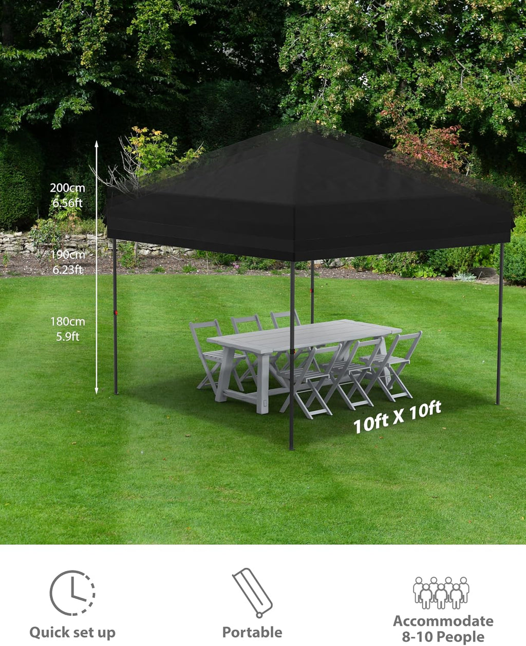 GAOMON 10'x10' Pop Up Canopy Tent with 4Pcs Sidewalls, Portable Instant Commercial Canopy with 4 Stakes, 4 Ropes, 4 Sandbags for Farmers' Market, Patio, Outdoor, Camping, Black
