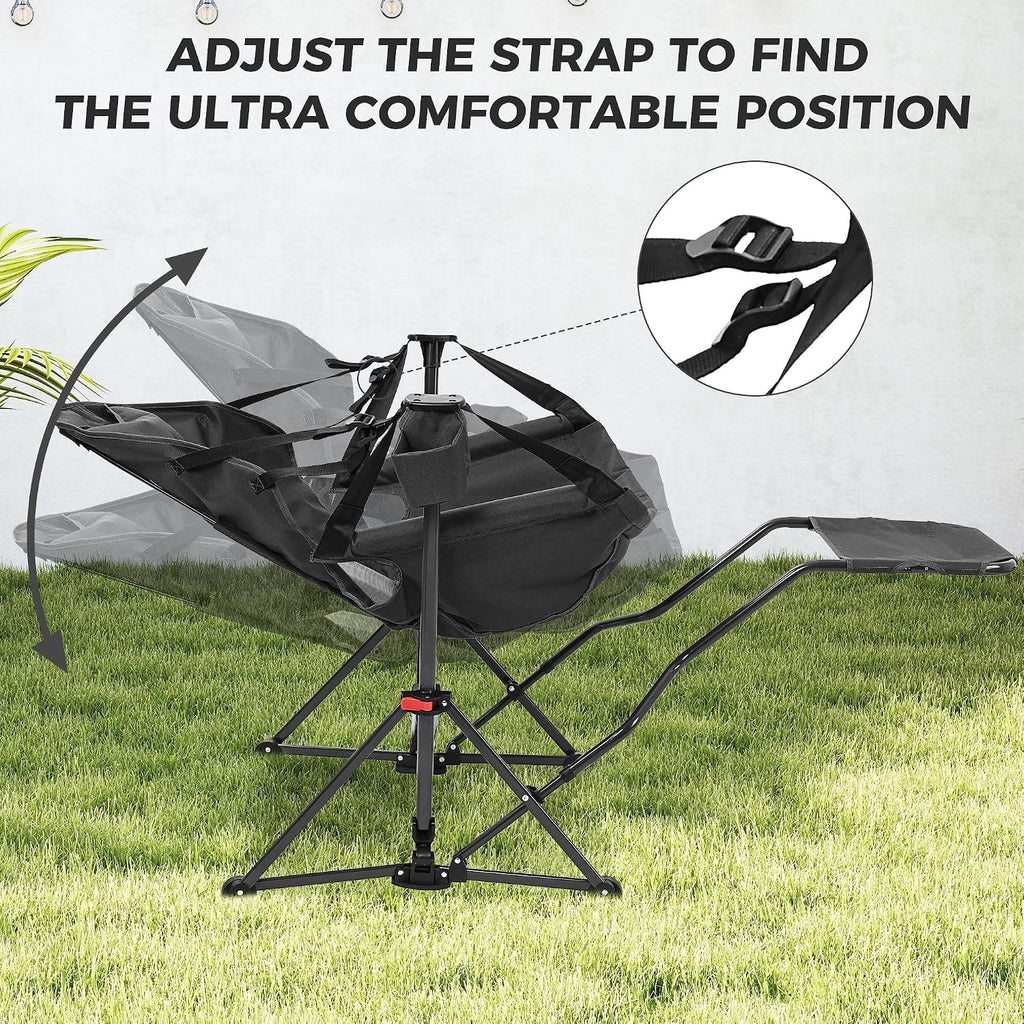 Ainfox Hammock Camping Chair with Footrest, Heavy Duty Foldable Portable Rocking Hammock Chairs Outside Swinging Camp with Cup Holder Pillow for Outdoor Patio Poolside Black Blue