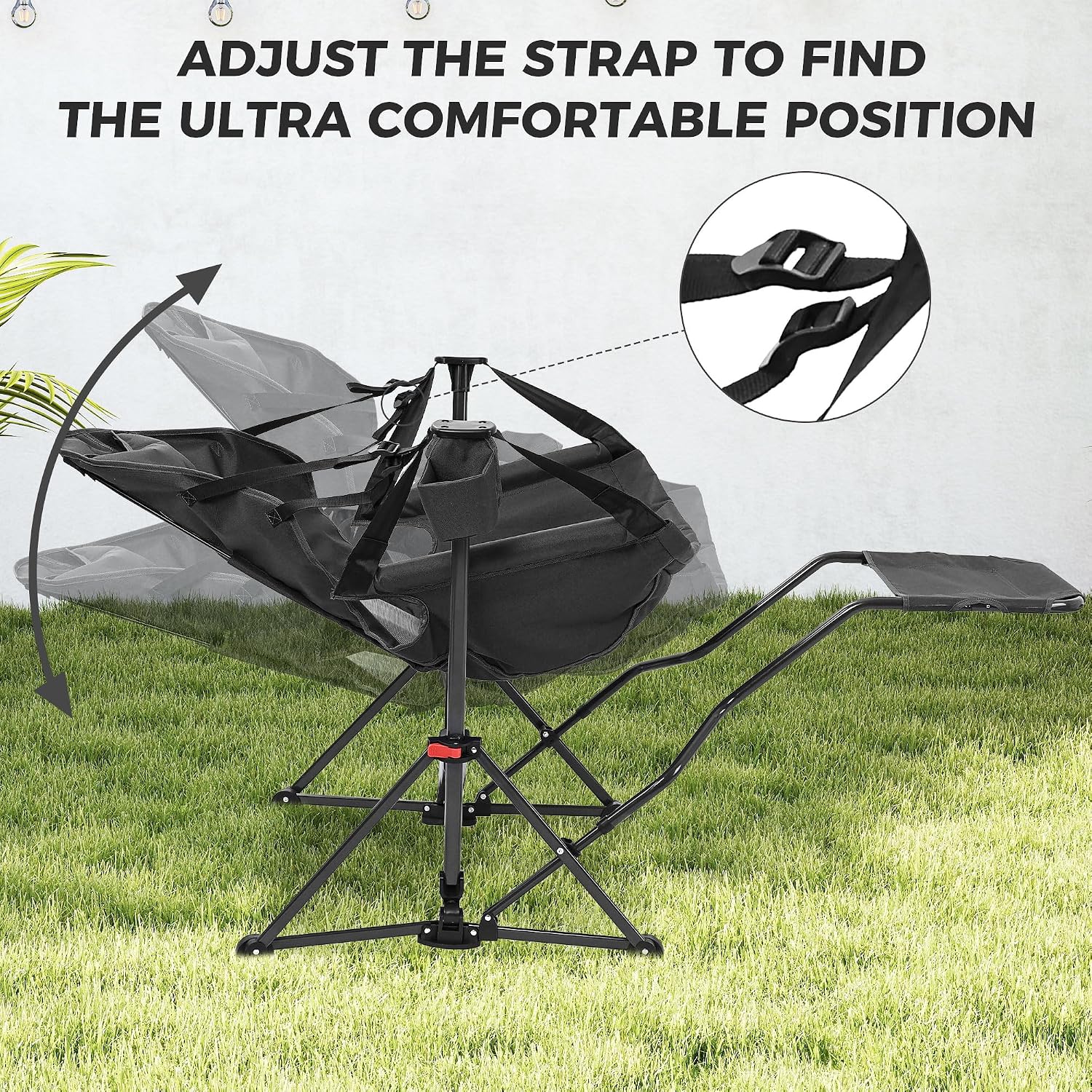 Ainfox Hammock Camping Chair with Footrest, Heavy Duty Foldable Portable Rocking Hammock Chairs Outside Swinging Camp with Cup Holder Pillow for Outdoor Patio Poolside Black Blue