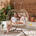 BULEXYARD 2 Person Double Egg Swing Chair with Stand, Oversized Boho Hanging Hammock Wicker Loveseat with Cushion, Comfy Outdoor Patio Chair for Balcony Backyard Bedroom, Beige