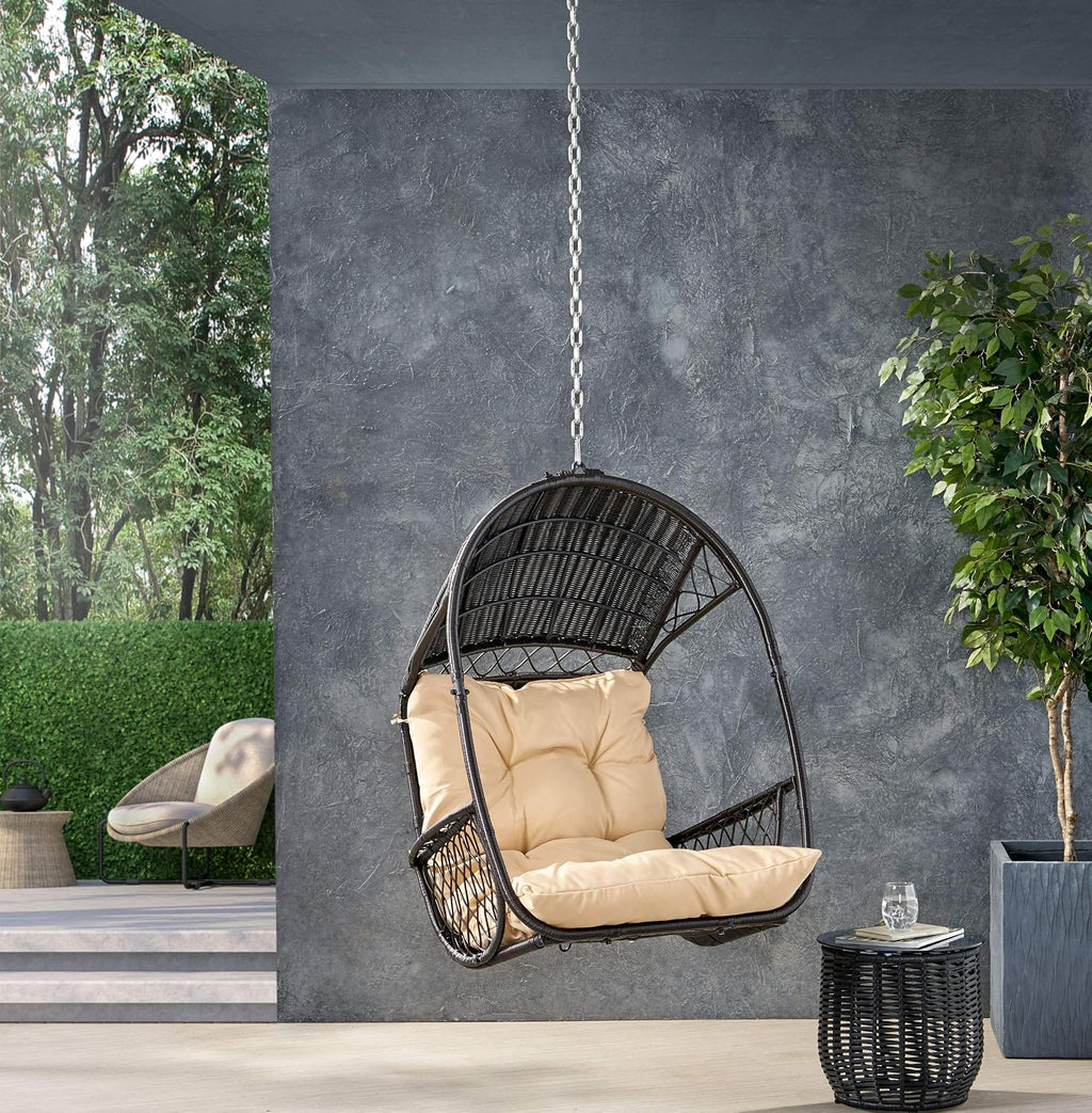 Christopher Knight Home Sidney Outdoor/Indoor Wicker Hanging Chair with 8 Foot Chain (NO Stand), Brown and Tan