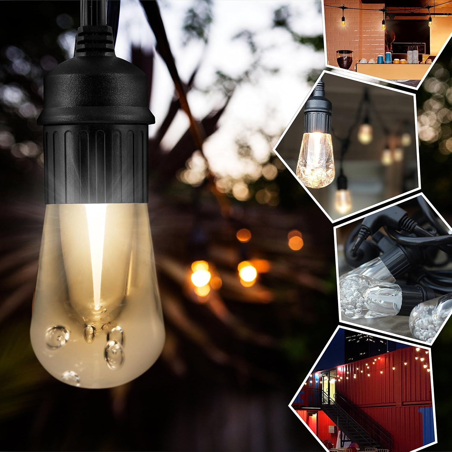 Enbrighten LED Outdoor String Lights 48ft Soft Warm White Patio Lights with Ultra-Durable Shatterproof and Waterproof Acrylic Bulbs for Balcony, Backyard, Porch, Gazebo, Deck, Party and Market, 35631