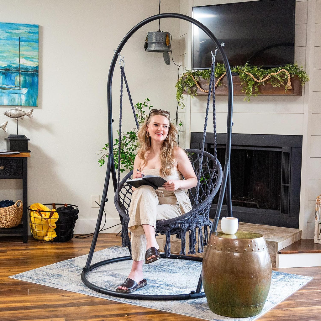 SUNCREAT Indoor Hammock Swing Chair with Stand, Hanging Chair Outdoor with Stand, 330 lbs Capacity, Patent Pending, Grey