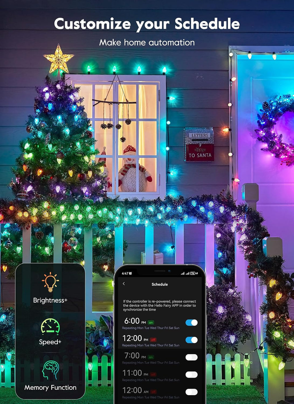 Brightown Smart C9 LED Christmas Lights, 150 LED RGB C9 String Light with Remote, App Control, Music Sync, Connectable Waterproof Outdoor Christmas Lights for House Tree Patio Holiday Xmas Decor