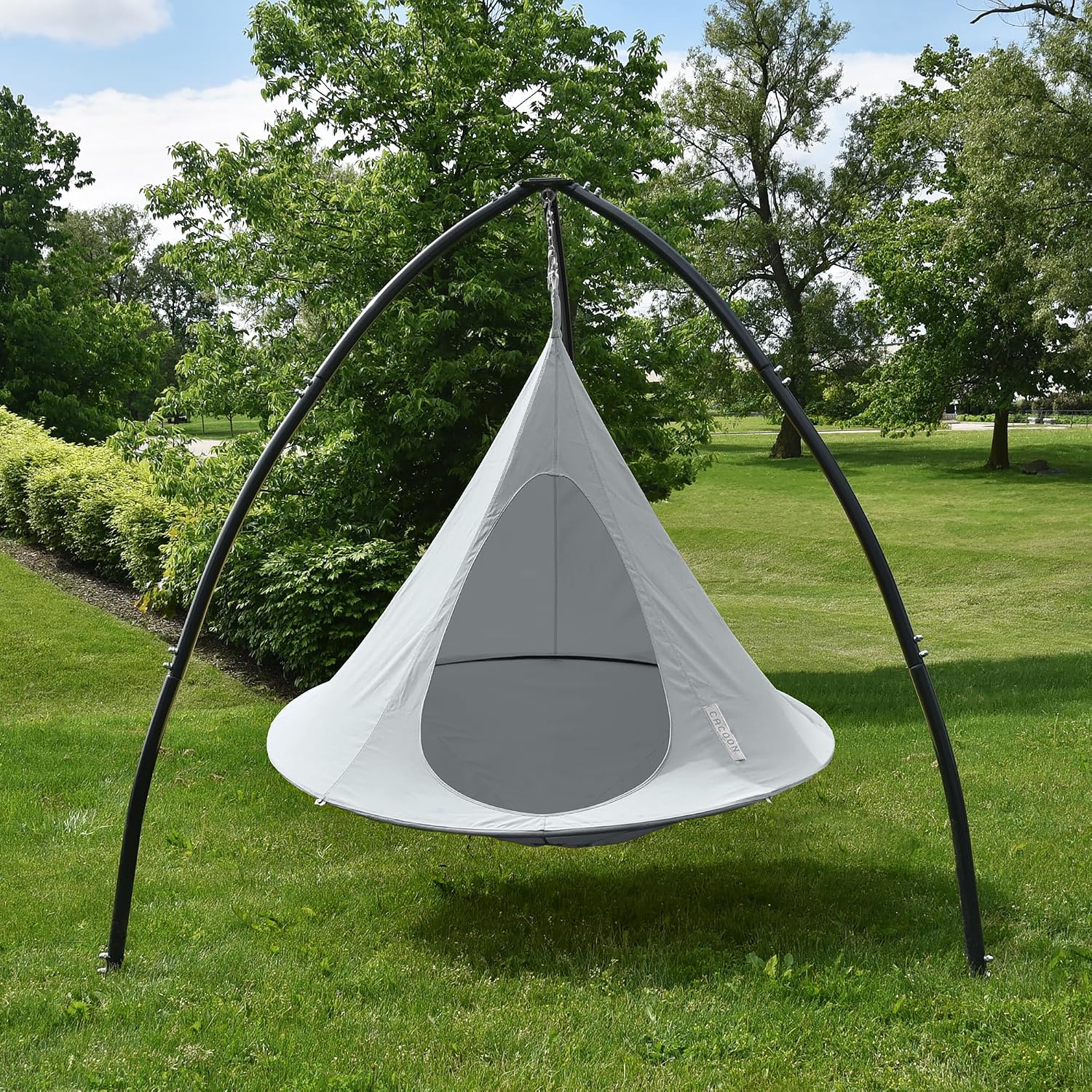 Double Cacoon Hanging Chair for Two – Cozy Indoor/Outdoor Hammock with Polyester Canvas, 440 lb Capacity, Includes 18ft Rope & Carabiner (Moon River)