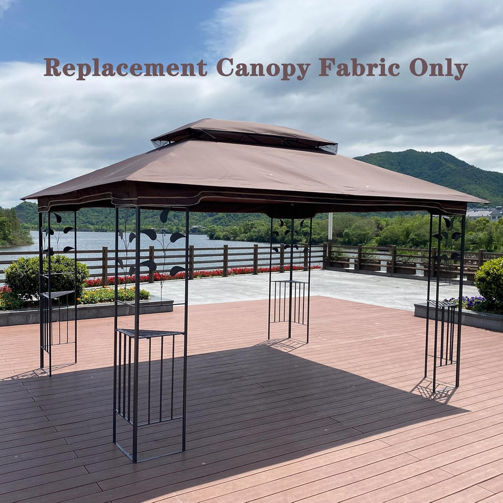 10x13 Ft Outdoor Patio Gazebo Replacement Canopy, Double Tiered Roof Top Cover, UV Protection & Waterproof Fabric, Fits 10x13 Gazebo Frame, Brown(Frame Not Included)
