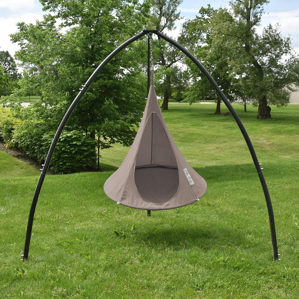 Kids Cacoon Hanging Chair - Weight Capacity 220Lbs - Outdoor and Indoor Use - Hanging Kit Included - Aluminum Ring for Durability (Taupe)