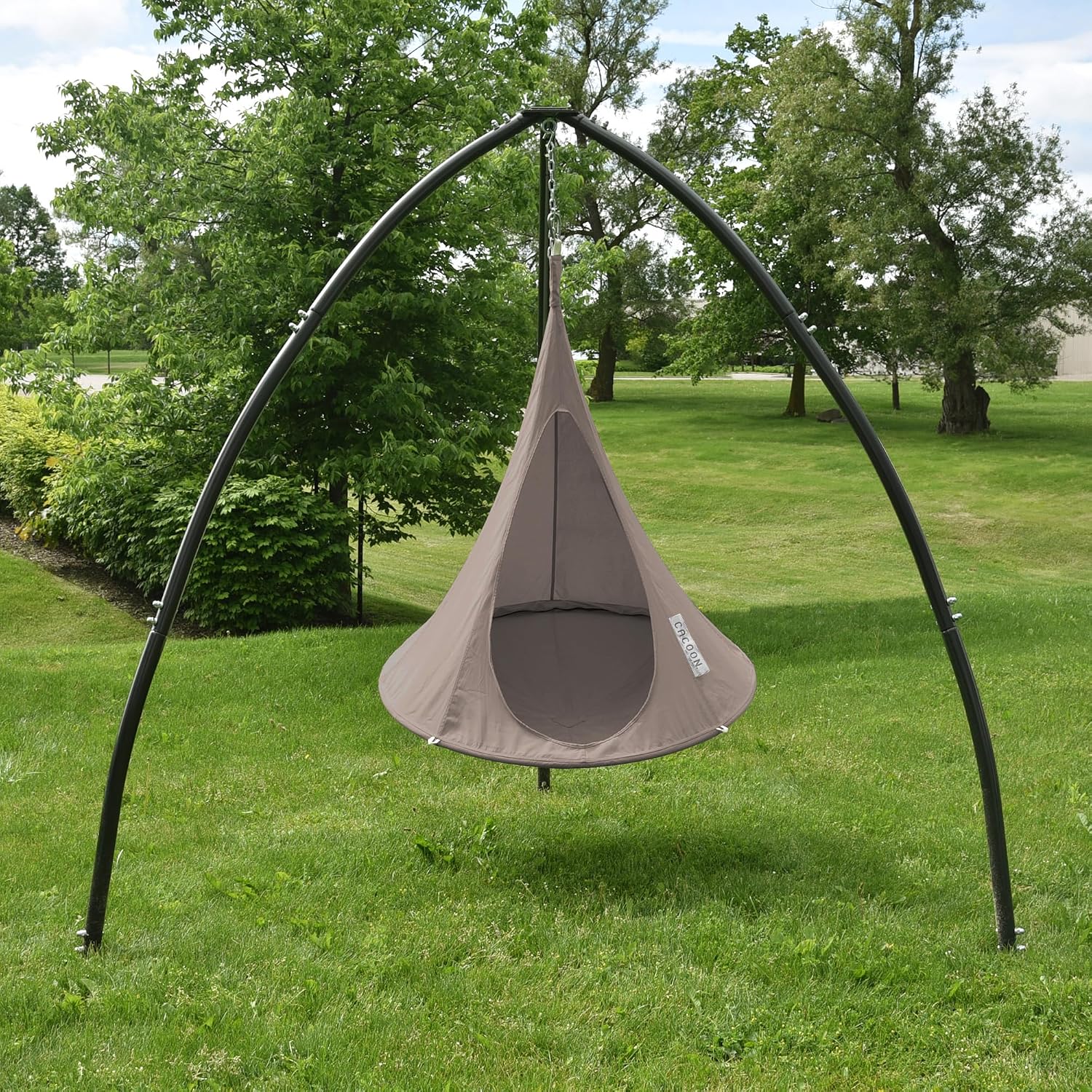 Kids Cacoon Hanging Chair - Weight Capacity 220Lbs - Outdoor and Indoor Use - Hanging Kit Included - Aluminum Ring for Durability (Taupe)