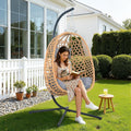 EortheX Hanging Egg Chair with Cushions – Comfortable Rattan Swing Chair with Stand for Patio, Garden, or Balcony – Stylish and Relaxing Outdoor Lounge Chair, 350LBS Capacity Indoor Outdoor (Grey)