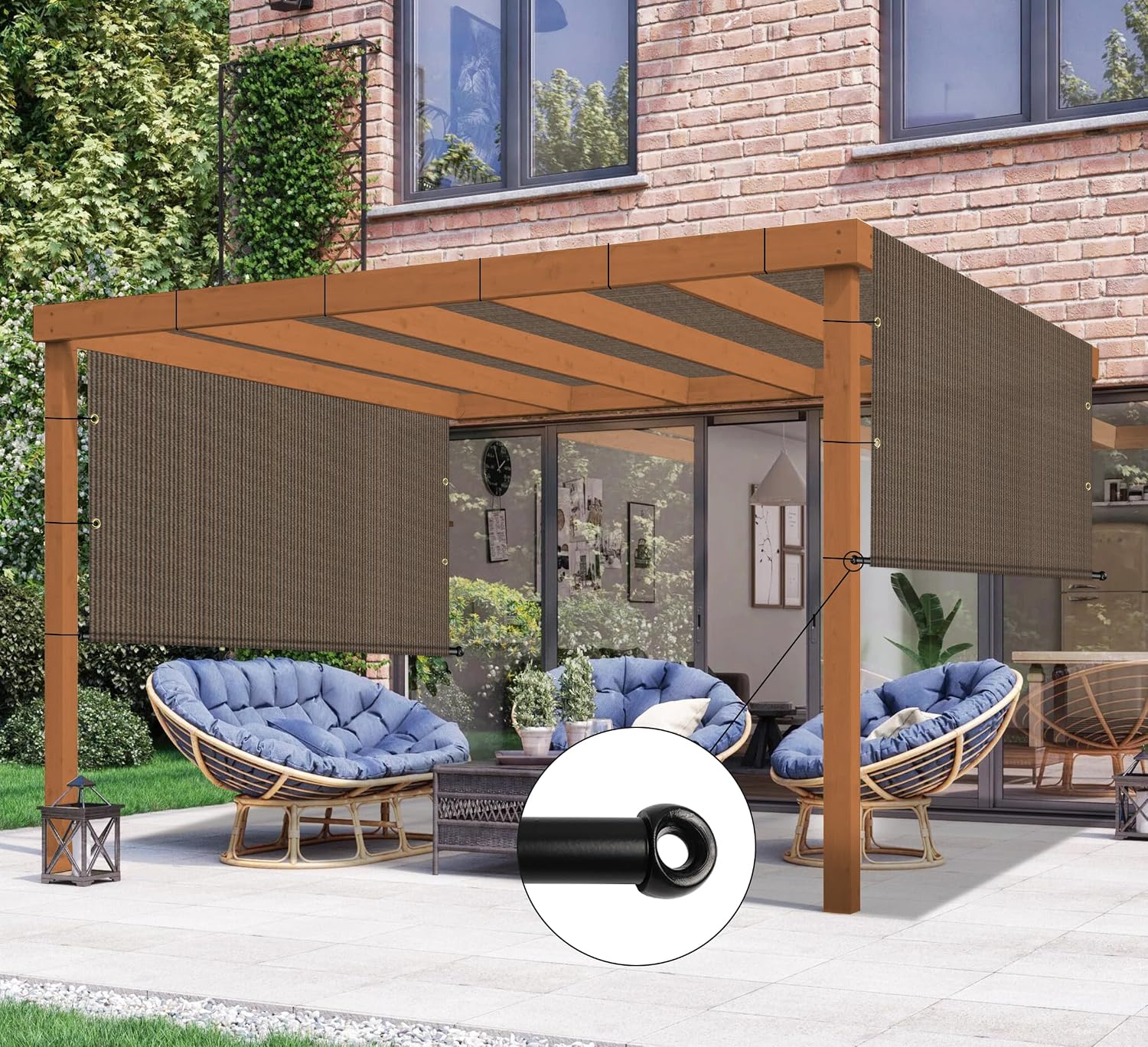 10' x 4' Universal Pergola Shade Cover Replacement Canopy with Grommets Weighted Rods Permeable for Outdoor Patio Porch Backyard Gazebo Brown