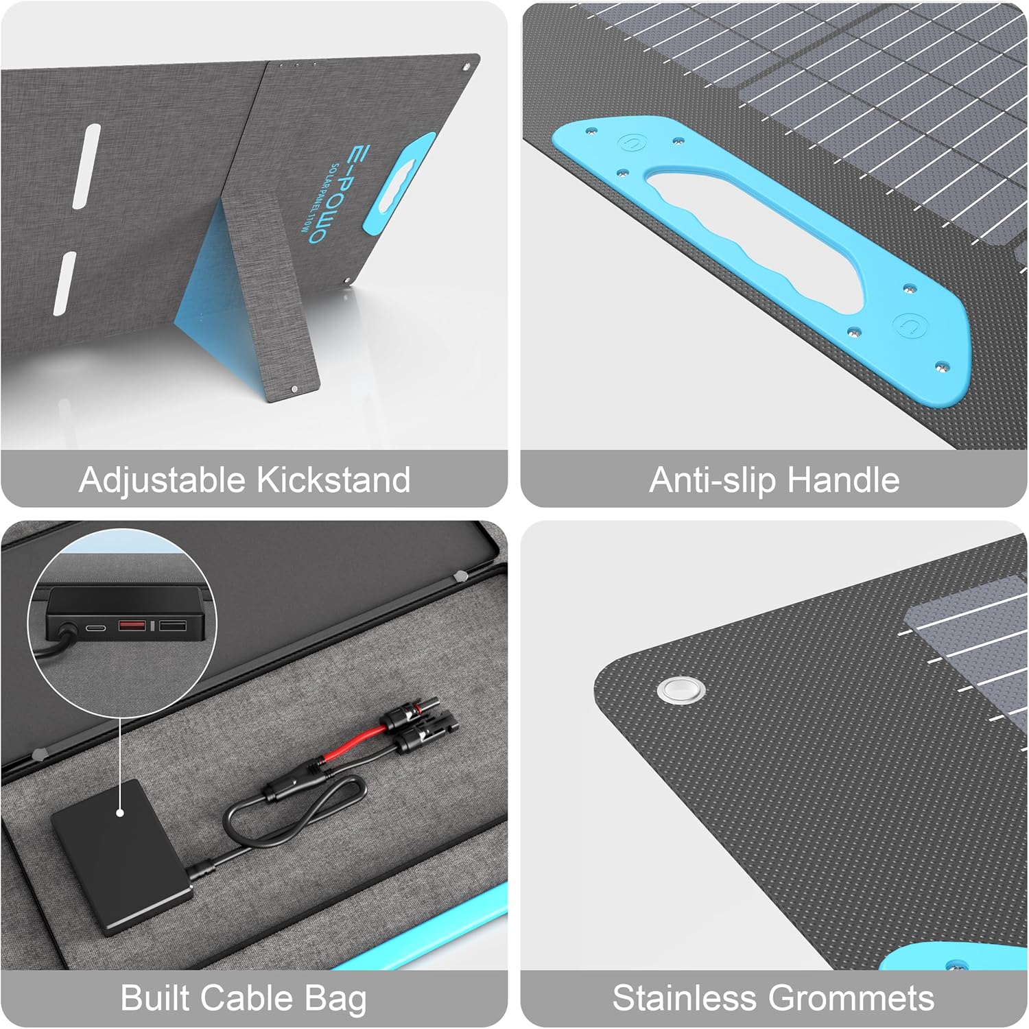110W Portable Solar Panel for Power Station, 23.5% High Efficiency ETFE Foldable Solar Panels Charger, QC3.0 USB-A &Type-C Output, IP67 Waterproof for RV, Outdoor Camping, Off Grid Blackouts