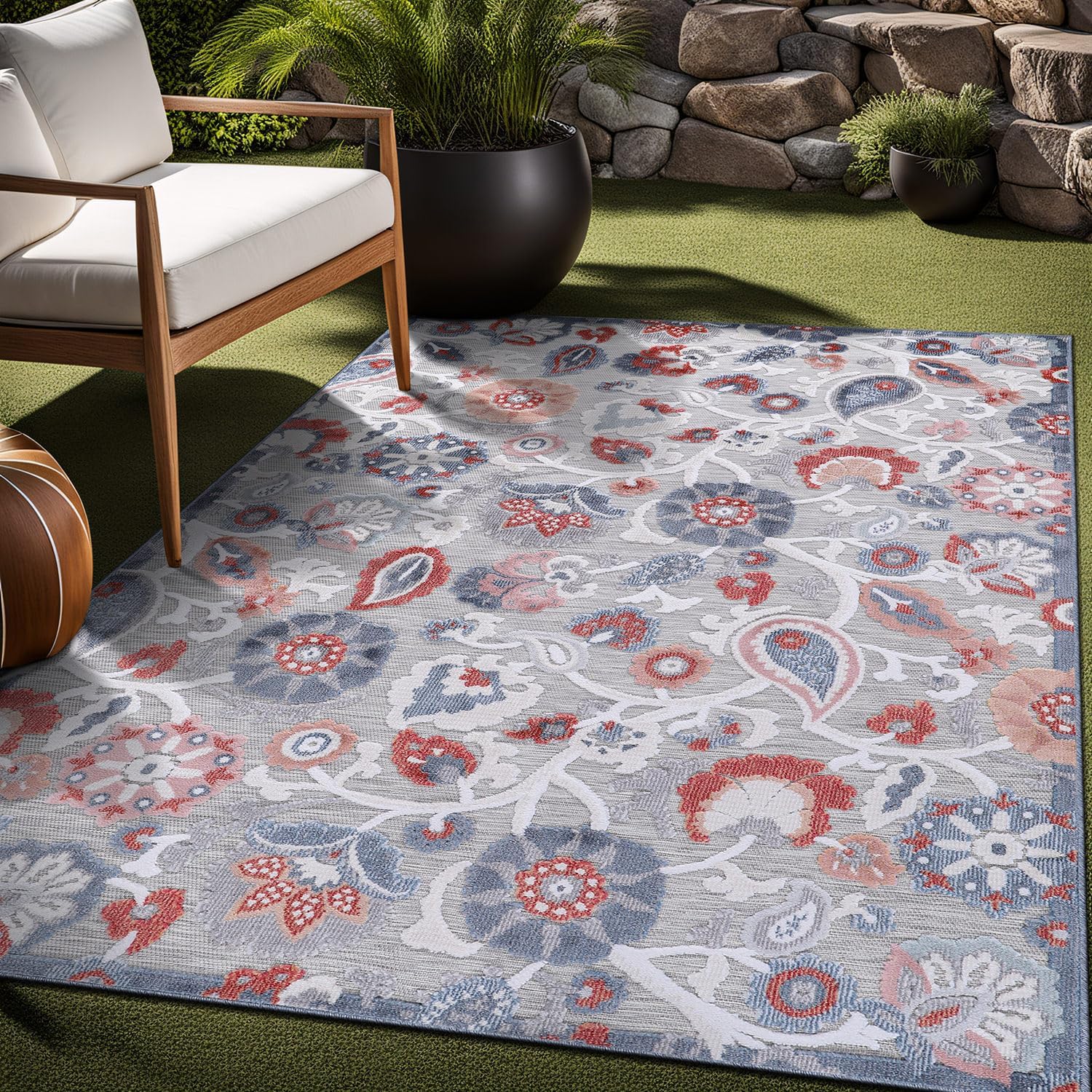 Luul Home Floral Indoor Outdoor Rugs 9x12 Large Area Rug for Living Room, Patio Decor, Kitchen, and Entryway Rug, Washable Stain Resistant Outside Carpet Multi 9 x 12