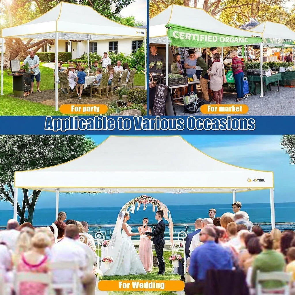 HOTEEL 10x15 Heavy Duty Pop up Canopy Tent for Parties Without Sidewalls, Easy Setup Outdoor Commercial Instant Gazebo for Wedding Event, with Roller Bag & Sand Bags, White(Hexagonal Frame)