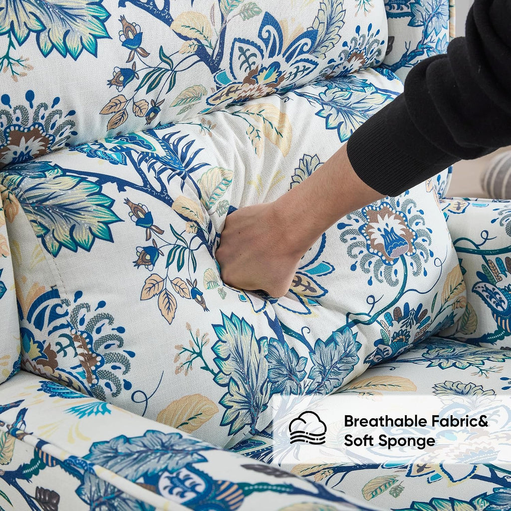 HCHAIRH Nursery Rocking Chairs, Rocking Chair Nursery for Mom Nursery Rocker with High Backrest and Solid Wood Legs, Modern Wingback Accent Chairs Set of 2 for Reading Living Room Bedroom, Blue Floral