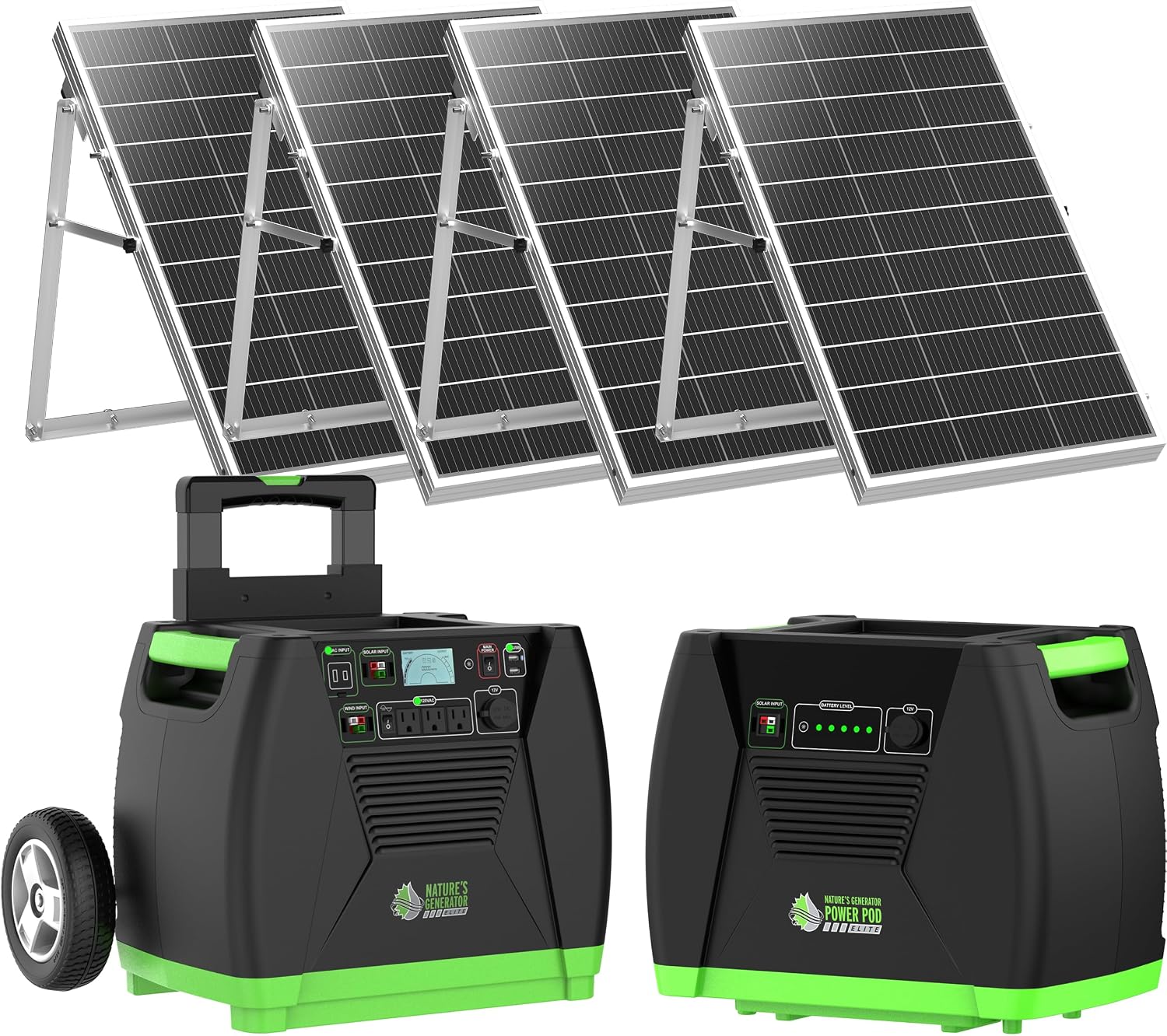 Nature's Generator Elite - Platinum System:3600W Solar & Wind Powered Pure Sine Wave Off-Grid Nature's Generator Elite+1200W Power Pod Elite+4pcs 100W Solar Panel