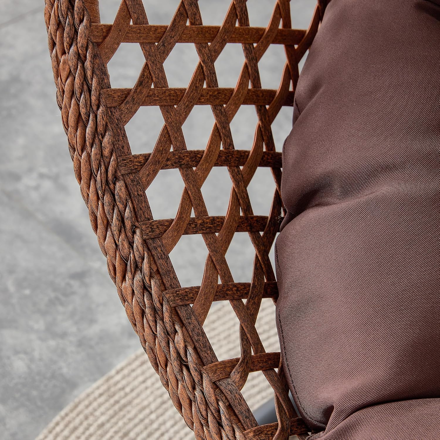 Brown Egg Swing Chair with Stand,Hanging Egg Chair Indoor Outdoor with Cushion and Pillow,Modern Wicker Swing Chair,300lbs Capacity for Porch,Patio,Garden, Bedroom, Balcony,Yard