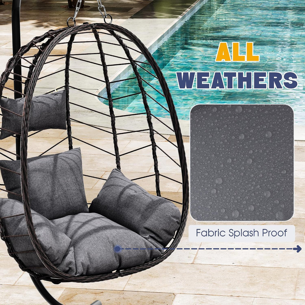 LEX CRAFT Egg Chair with Stand, Patio Wicker Hanging Chair, Hammock Swing Chair, 350LBS Capacity for Bedroom, Balcony, Garden(BR-GR)