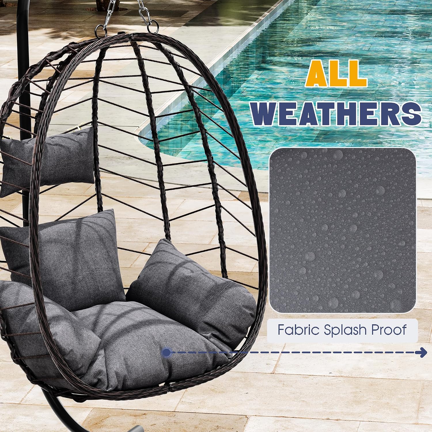 LEX CRAFT Egg Chair with Stand, Patio Wicker Hanging Chair, Hammock Swing Chair, 350LBS Capacity for Bedroom, Balcony, Garden(BR-GR)