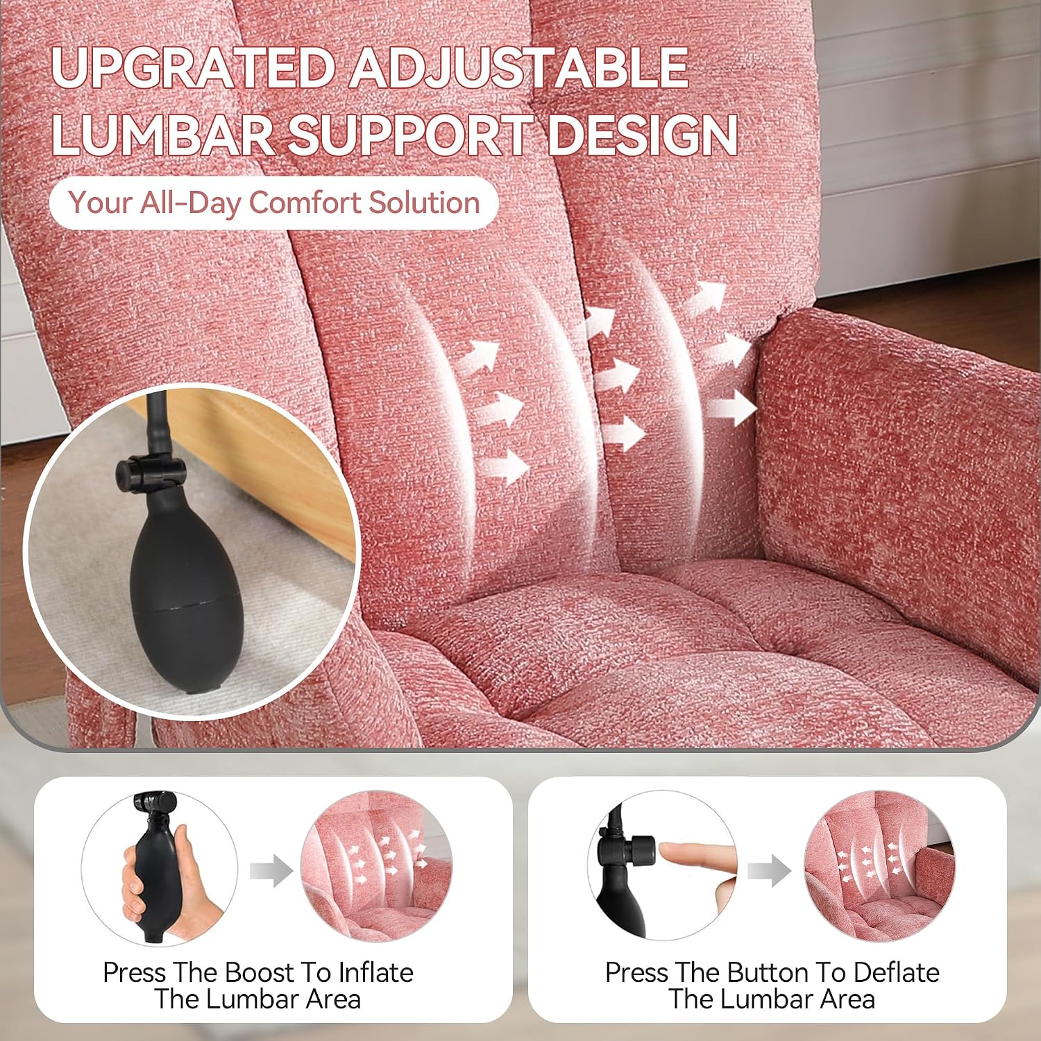 Rocking Chair with Airbag, Comfy Modern Reading & Nursing Nursery Rocking Chair Indoor, Cozy Upholstered Glider Rocker Chairs for Living Room Bedroom Offices, (Chenille, Pink)