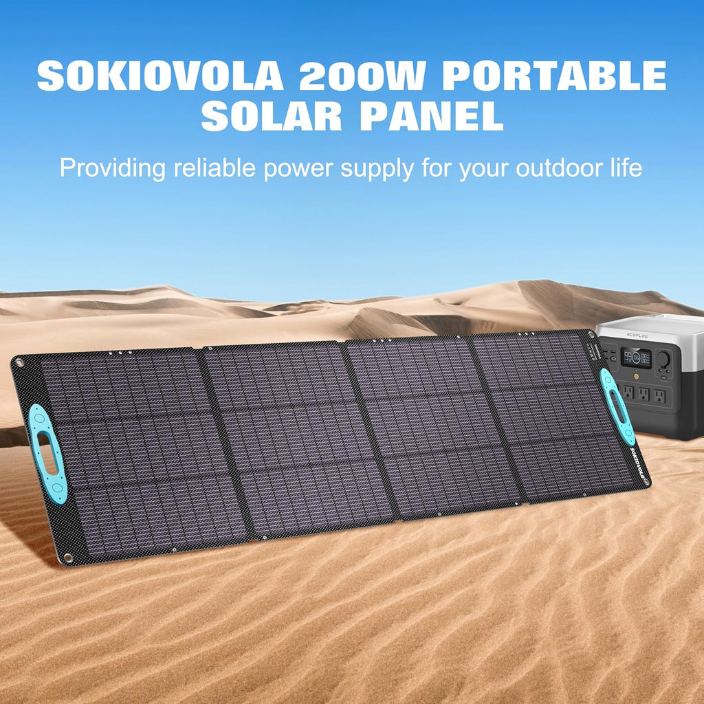SOKIOVOLA 200W Portable Solar Panels for Power Station, IP68 Waterproof ETFE Foldable Solar Panel Kit 25% High Conversion Efficiency Solar Panel for Camping Outdoor RV Blackout