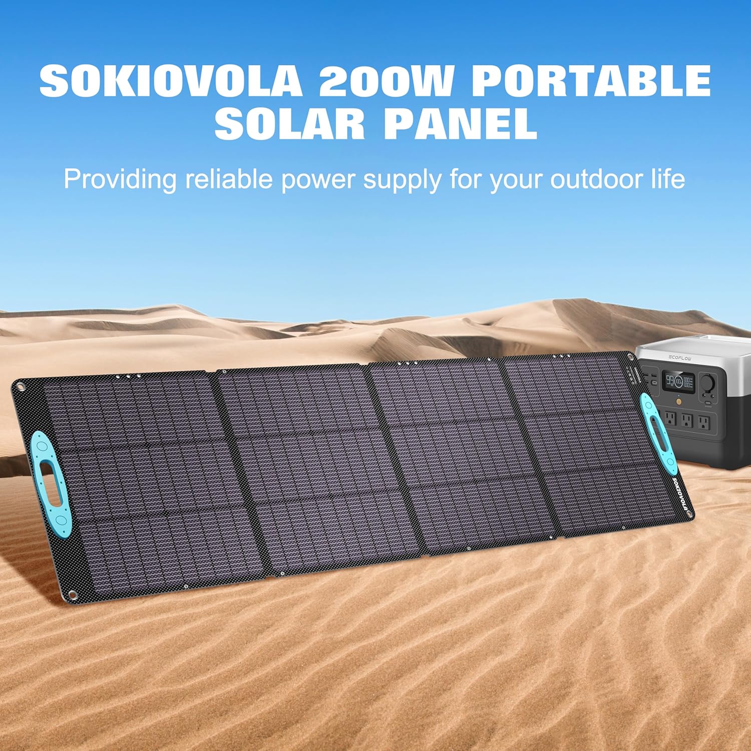 SOKIOVOLA 200W Portable Solar Panels for Power Station, IP68 Waterproof ETFE Foldable Solar Panel Kit 25% High Conversion Efficiency Solar Panel for Camping Outdoor RV Blackout