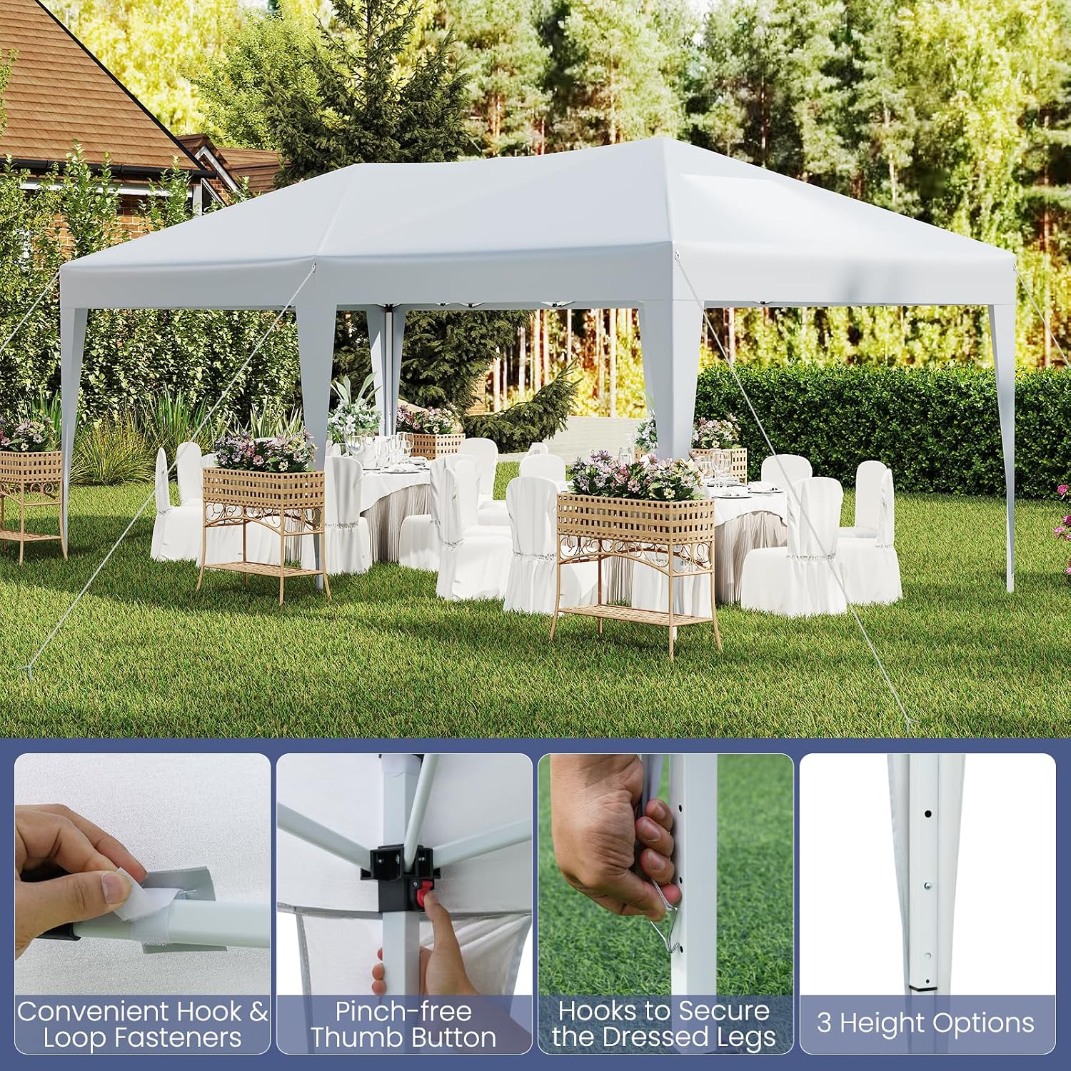 Tangkula 10 x 20 FT Pop Up Canopy, Easy Setup Outdoor Tent Shelter with Carry Bag, 6 Ropes, 12 Stakes, Portable Canopy Tent for Party BBQ Event Wedding