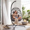 NICESOUL Comfy Indoor Outdoor Egg Chair, Patio Wicker Egg Shaped Swing Chair with Stand, Hanging Basket Seating with Cushion, 350lbs Heavy Duty Gift Hammock Chairs for Balcony Backyard Bedroom, Gray
