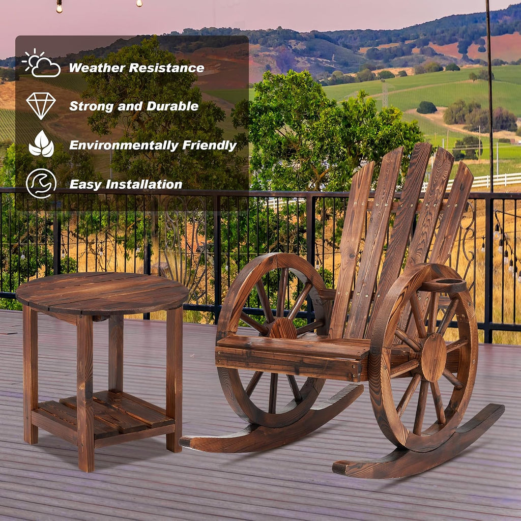 Spurgehom 2-Piece Outdoor Wood Rocking Chair Set, Patio Decor Yard Glider with Side Table, Adirondack Chair for Porch Lawn Garden Balcony Poolside, Brown