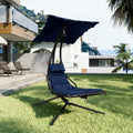 Chaise Lounger Swing Chair with Umbrella Canopy, Patio Hanging Chaise Lounger Chair with Stand, Curved Steel Outdoor Lounge Chairs for Indoor Patio Pool Garden Backyard Porch
