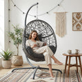 RADIATA Hanging Egg Chair with Stand, Outdoor Swing Egg Chair with Thick Cushion, Rattan Bird Cage Eggshell Basket Seat, Patio Swinging Hammock Chair for Outside Backyard, Dark Grey