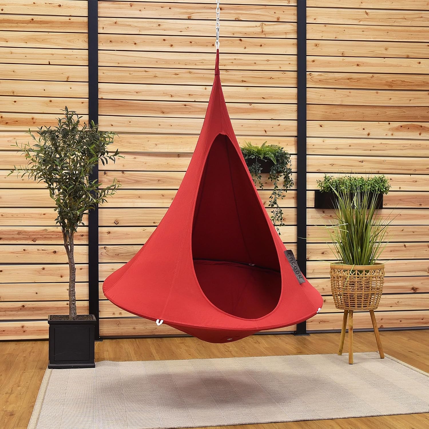Cacoon Hanging Chair for Kids - Weight Capacity 220Lbs - Outdoor and Indoor Use - Hanging Kit Included - Aluminum Ring for Durability (Chili Red)