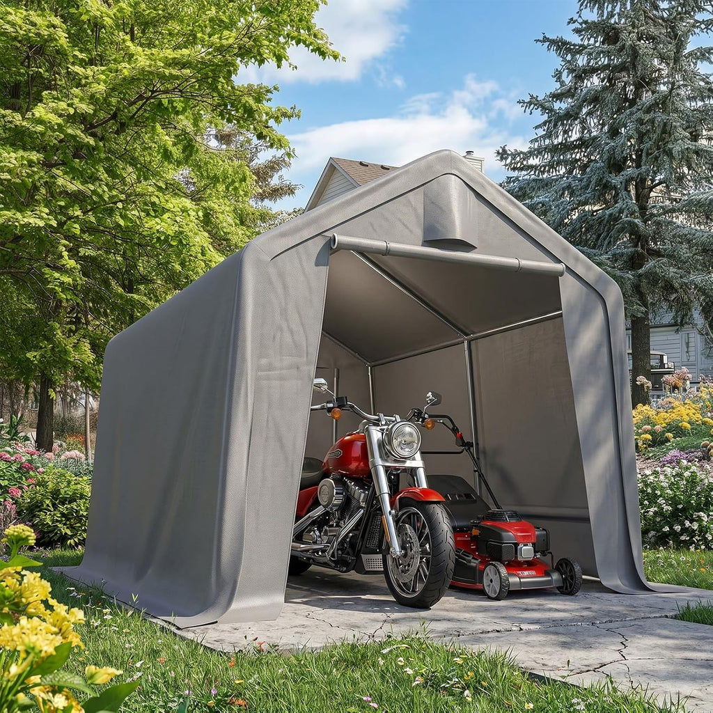 Quictent 8x8FT Outdoor Storage Shed Shelter with Roll-Up Mesh Windows, Heavy Duty Portable Garage for Motorcycle, Bike, Lawn Mower Waterproof Storage Tent with Reinforced Frame,Sliver Gray