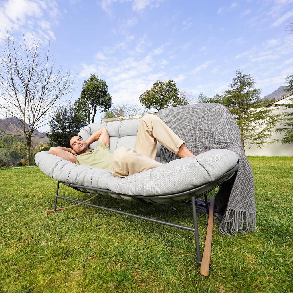 Grand patio Rocking Chair Outdoor, Oversized Rocking Chair for 2 with E-Coated Steel Frame and Thick Cushion, Comfy Papasan Loveseat Rocker for Patio Porch Deck