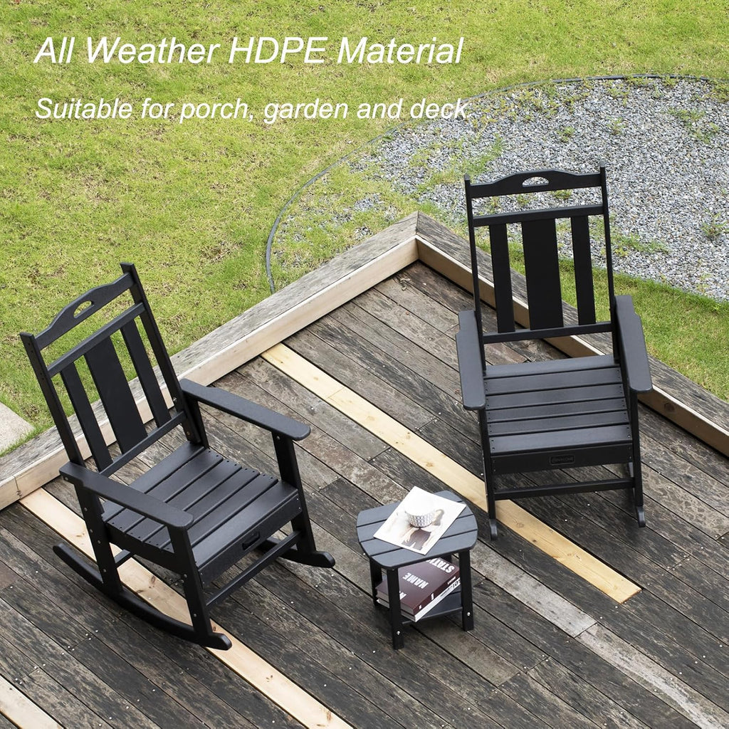 nalone Outdoor Rocking Chairs Set of 2, HDPE All Weather Resistant Rocking Chair for Porch, Oversized Patio Rocker Chair for Adult, Outdoor Rockers for Garden Lawn