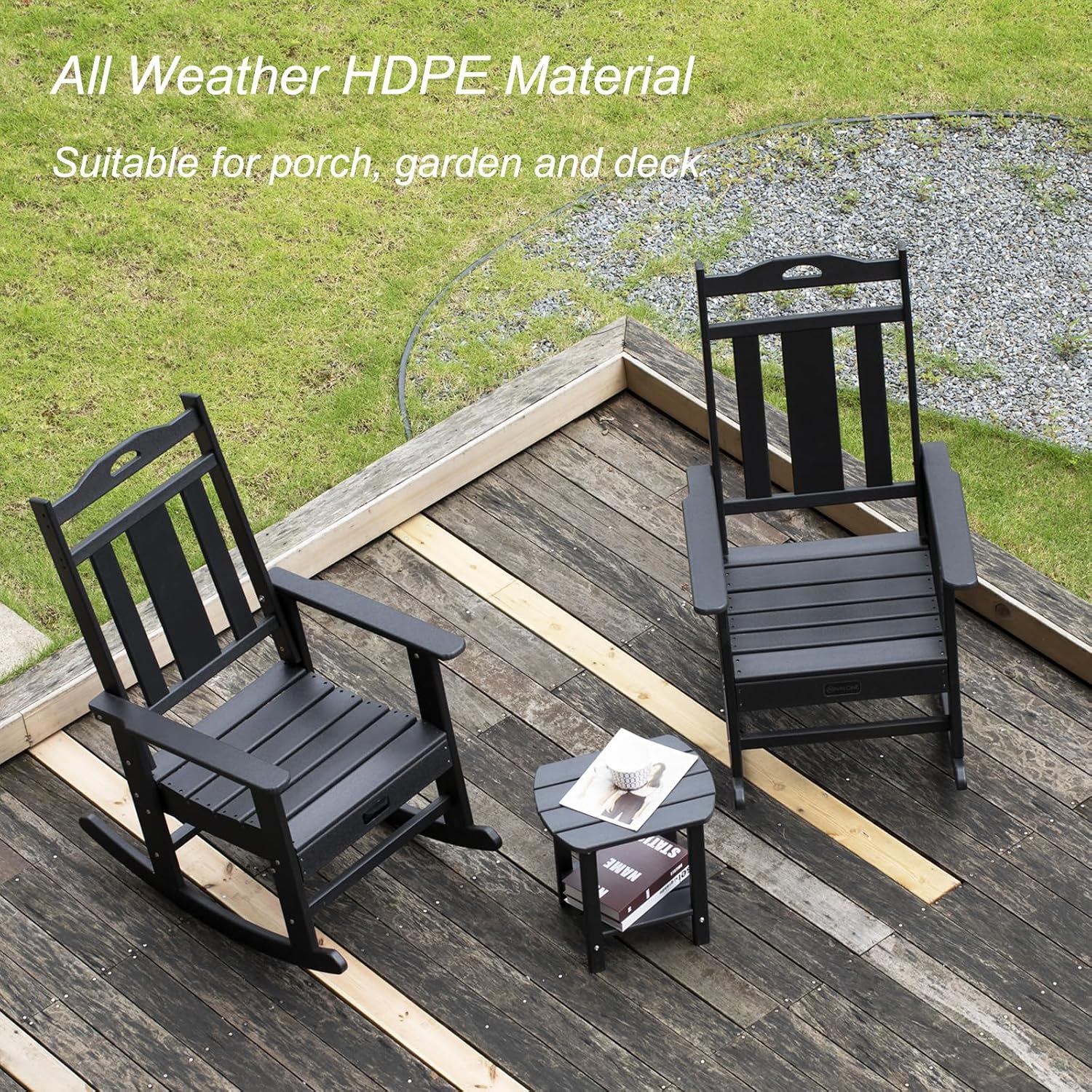 nalone Outdoor Rocking Chairs Set of 2, HDPE All Weather Resistant Rocking Chair for Porch, Oversized Patio Rocker Chair for Adult, Outdoor Rockers for Garden Lawn