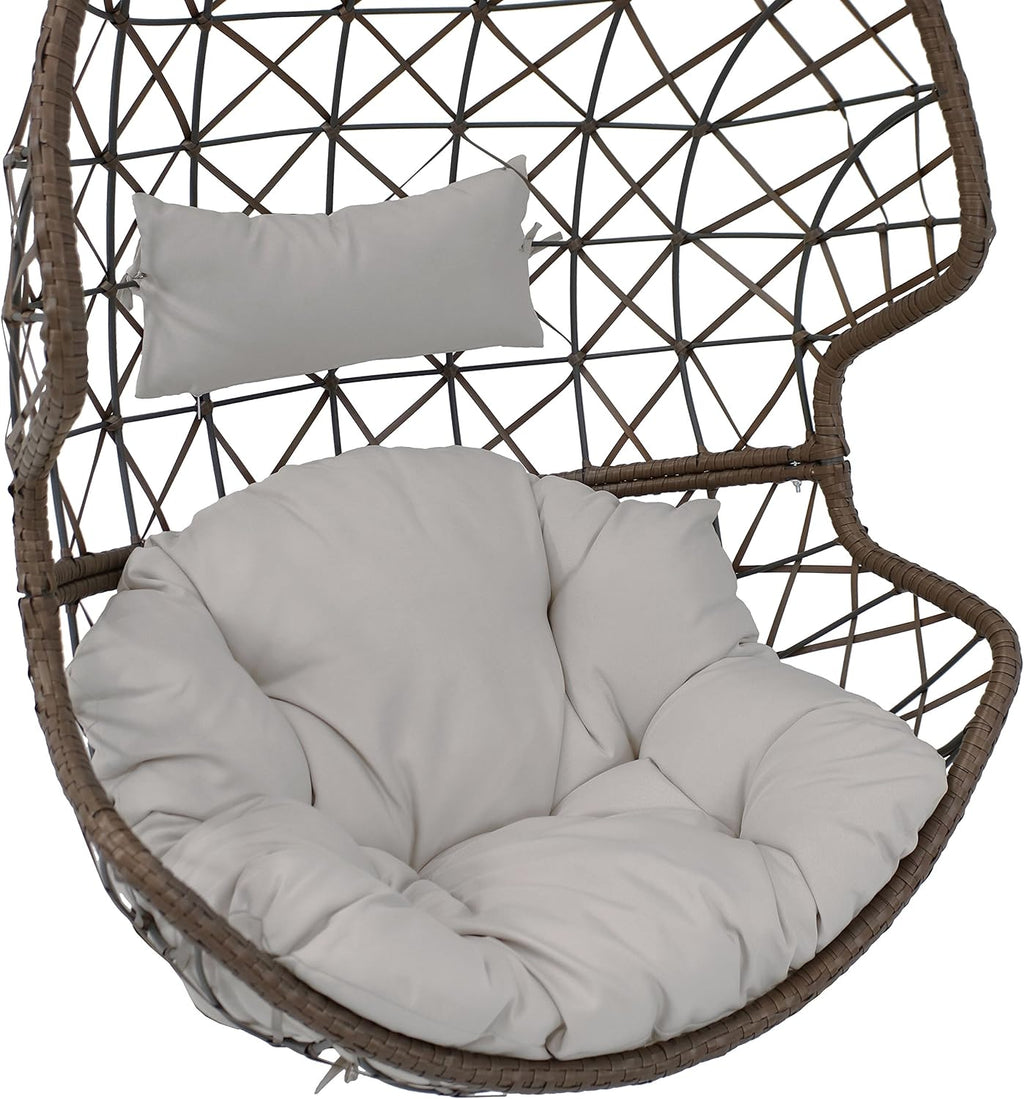Sunnydaze Danielle Hanging Egg Chair - Resin Wicker Basket Design - Outdoor Use - Includes Gray Cushion