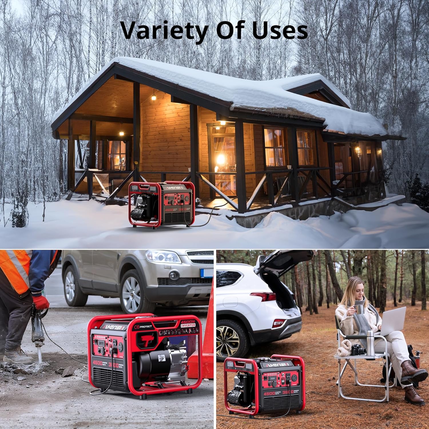 AMERISUN Gas Powered Generator 4500-Watt, Portable Inverter Generator with CO-Sensor, Parallel Capable Long Run Time for Camping Tailgating Home Emergency Use, EPA Compliant