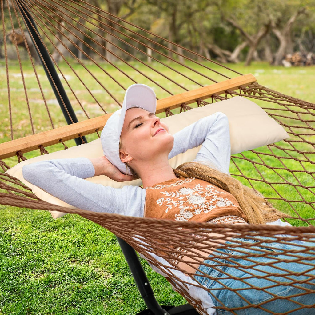 SUNCREAT Portable Hammock with Stand,Heavy Duty Standing Hammock, 450 lbs Capacity, Brown