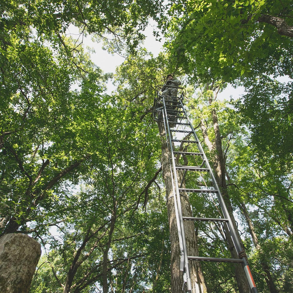 Hawk 21' Sasquatch 1.5-Man Ladder Stand | Durable Hunting Archery Steel 1 Person Tree Stand with Flip Up Chair, Hercules Cross Grip Safety System