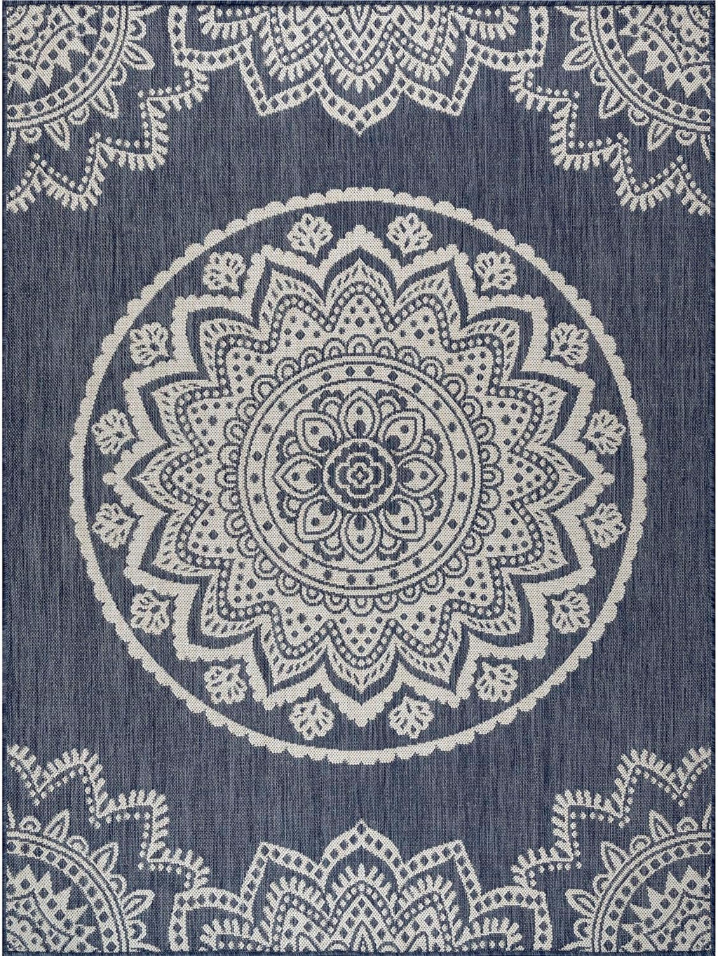 CAMILSON Outdoor Rug 9x12 Modern Area Rugs for Large Indoor and Outdoor Patios and Porches - Waterproof Washable Non-Shedding, Easy-to-Clean Outside Carpet (9 x 12, Medallion - Blue/White)
