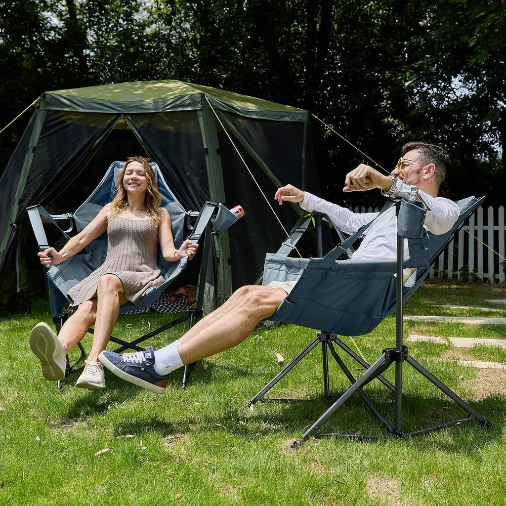 TIMBER RIDGE Hammock Camping Chair with Adjustable Backrest, Heavy Duty Folding Hammock Chair Supports 300lbs, Portable Hammock Chair for Camping, Travelling and Patio, Blue 2 Pack