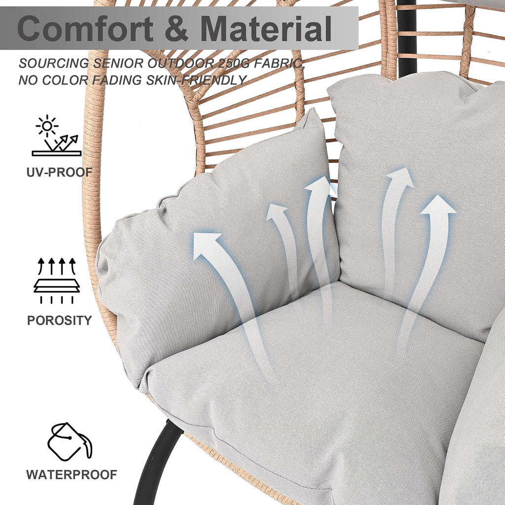 Hanging Egg Chair with Stand - Egg Swing Chair Outdoor Indoor Patio Wicker Chair Swing Hammock Egg Chairs 400lbs Capacity for Outside Patio, Bedroom, Garden, Balcony（Beige-Regular, 1PC