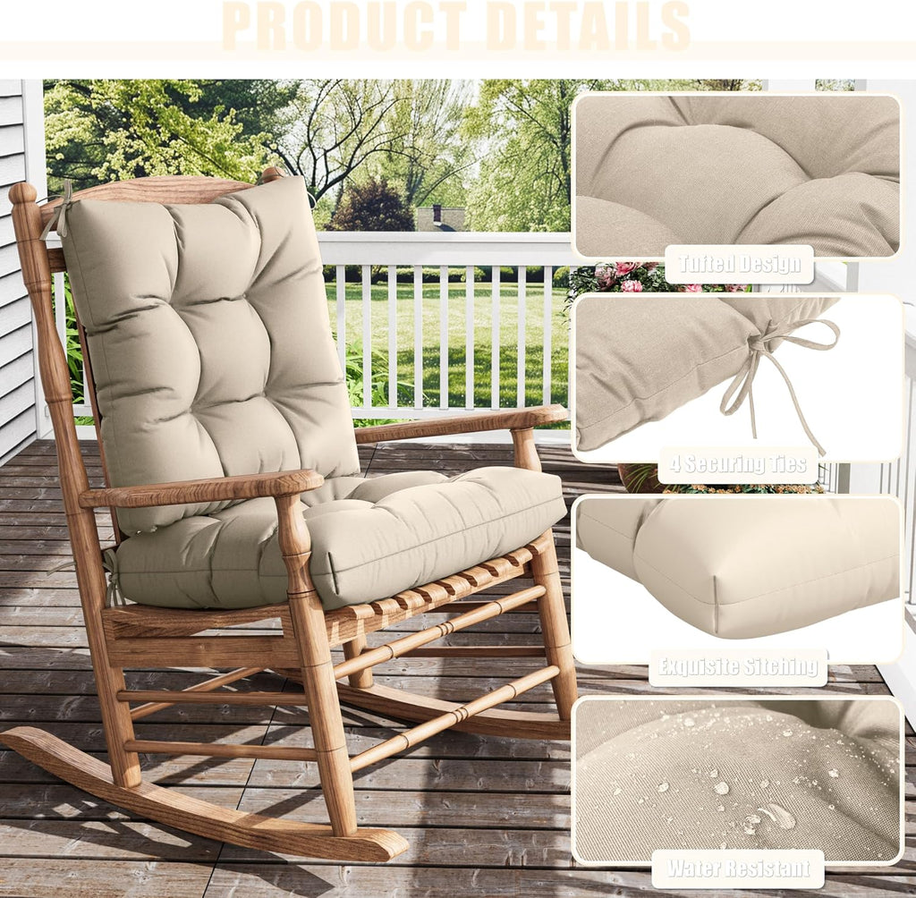 2sets Rocking Chair Cushion Set,Outdoor Patio Chair Cushions,Waterproof and Fade-Resistant Replacement Tufted Pads with Ties for Indoor Outdoor Rocker/Patio/Swing Chair,42 x 21 x 5 Inches