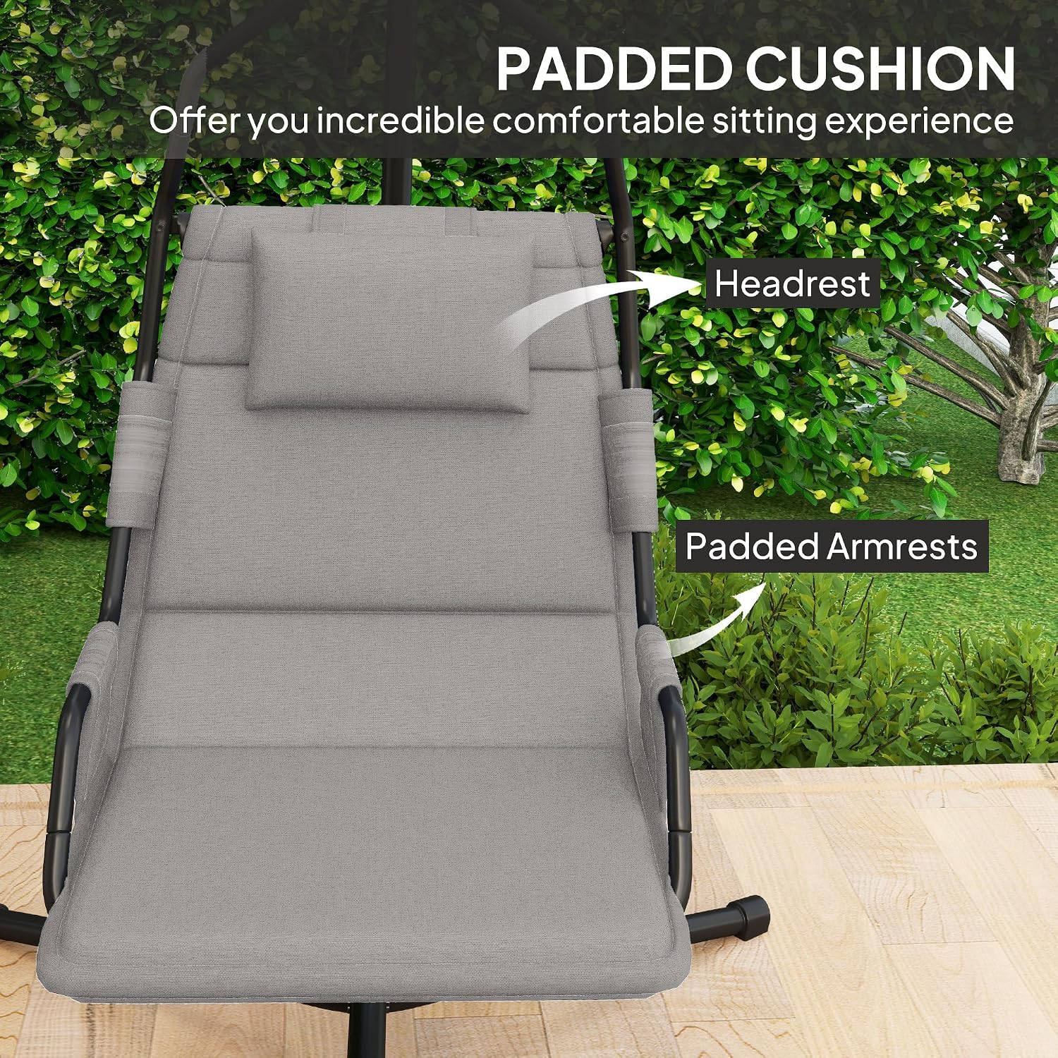 Outsunny Hammock Chair with Stand, Hammock Swing with PA Coating Oxford Fabric Cushion, Indoor Outdoor Hanging Chair with Chain, Steel Frame for Bedroom, Patio, Balcony, Gray
